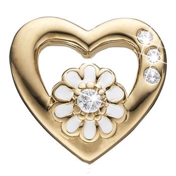 Christina Collect gold-plated Marguerite Love Open heart with small daisy inside, and 4 white topaz on the edge of the heart, model 650-G43